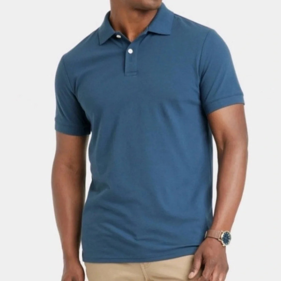 Goodfellow & Co Men's Blue Collared Button Short Sleeve Polo Shirt Size X-Large - Picture 1 of 6